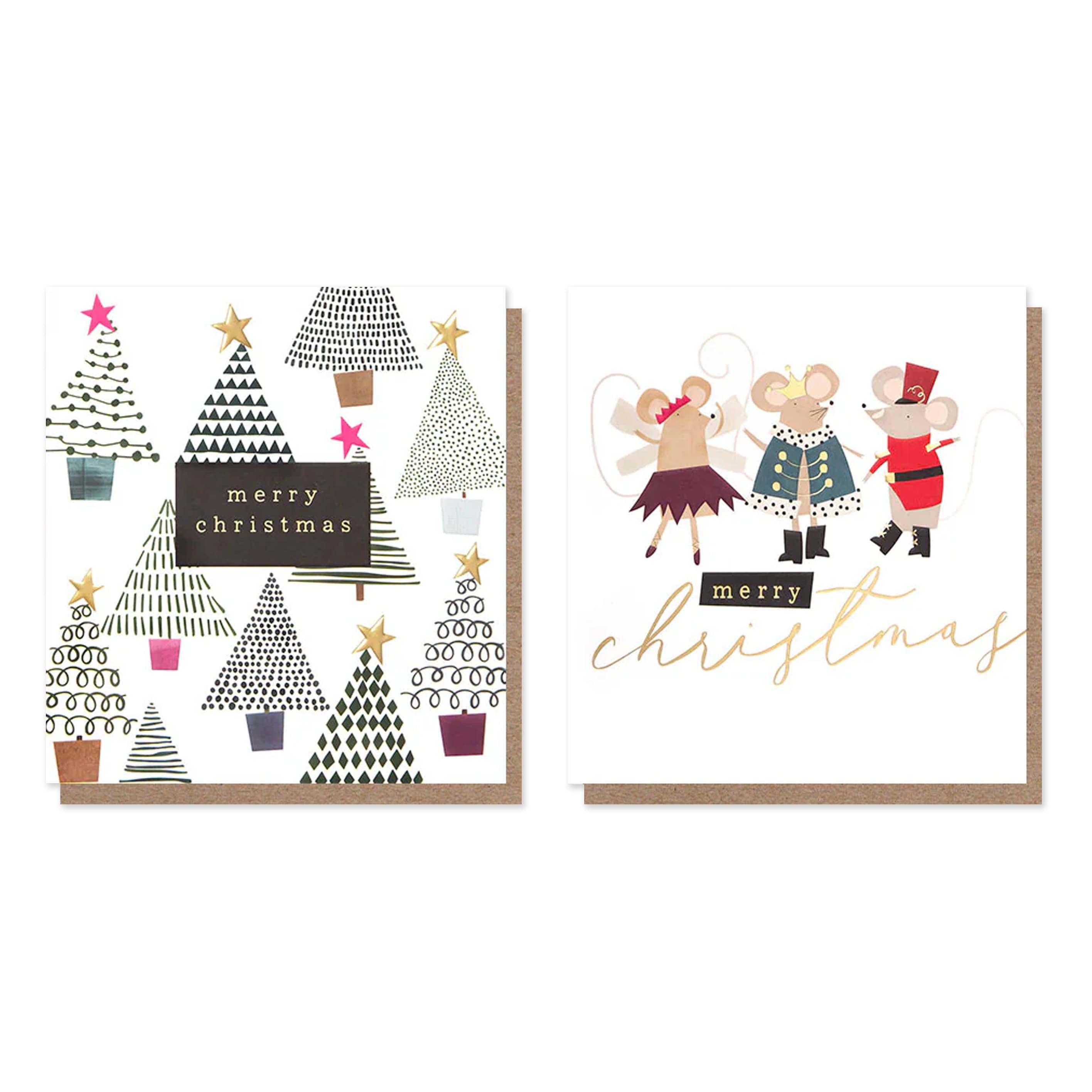Christmas Card | Pack of 8 | Mixed Tree Pattern & Nutcracker Mice | Caroline Gardner
