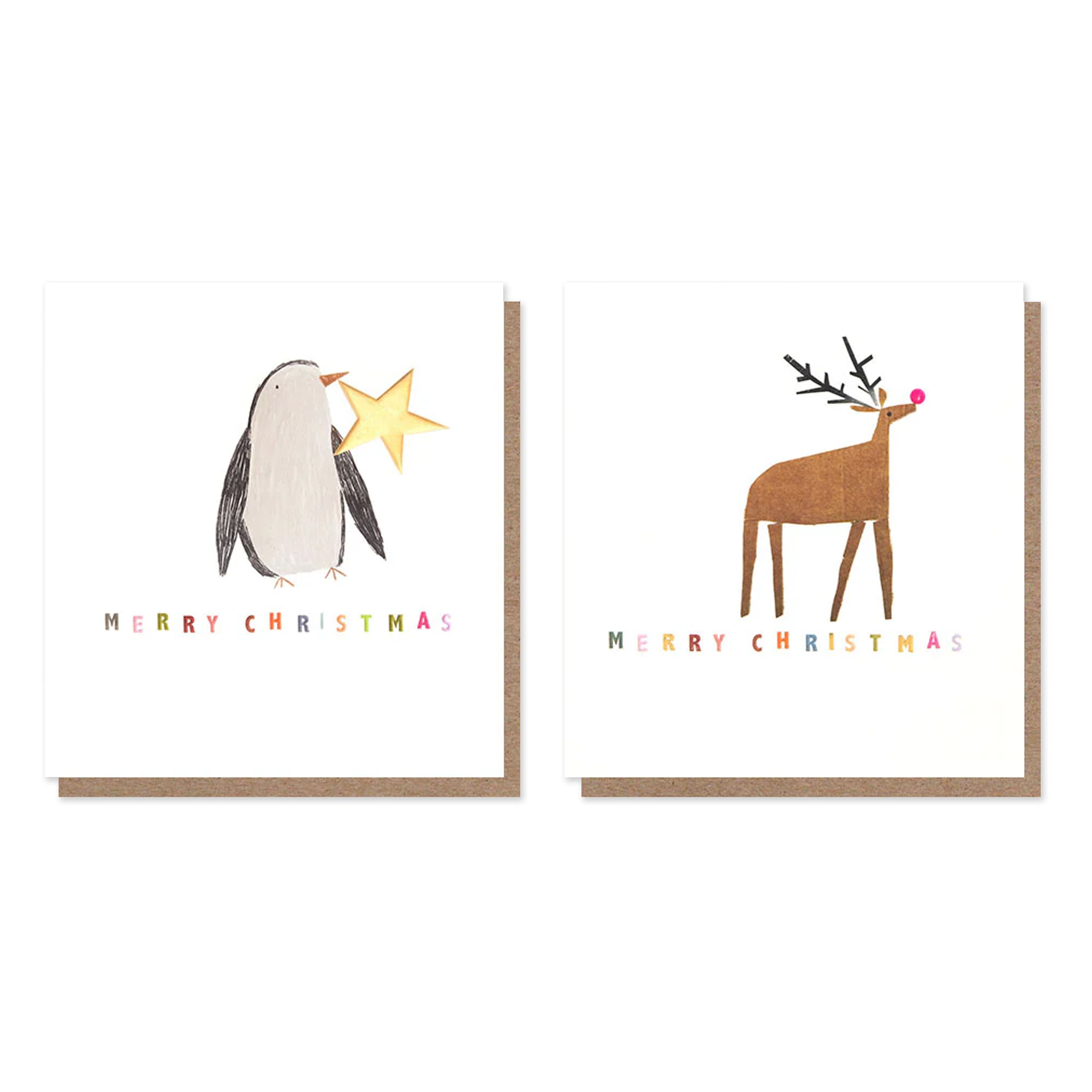 Christmas Card | Pack of 8 | Penguin With Star & Reindeer | Caroline Gardner