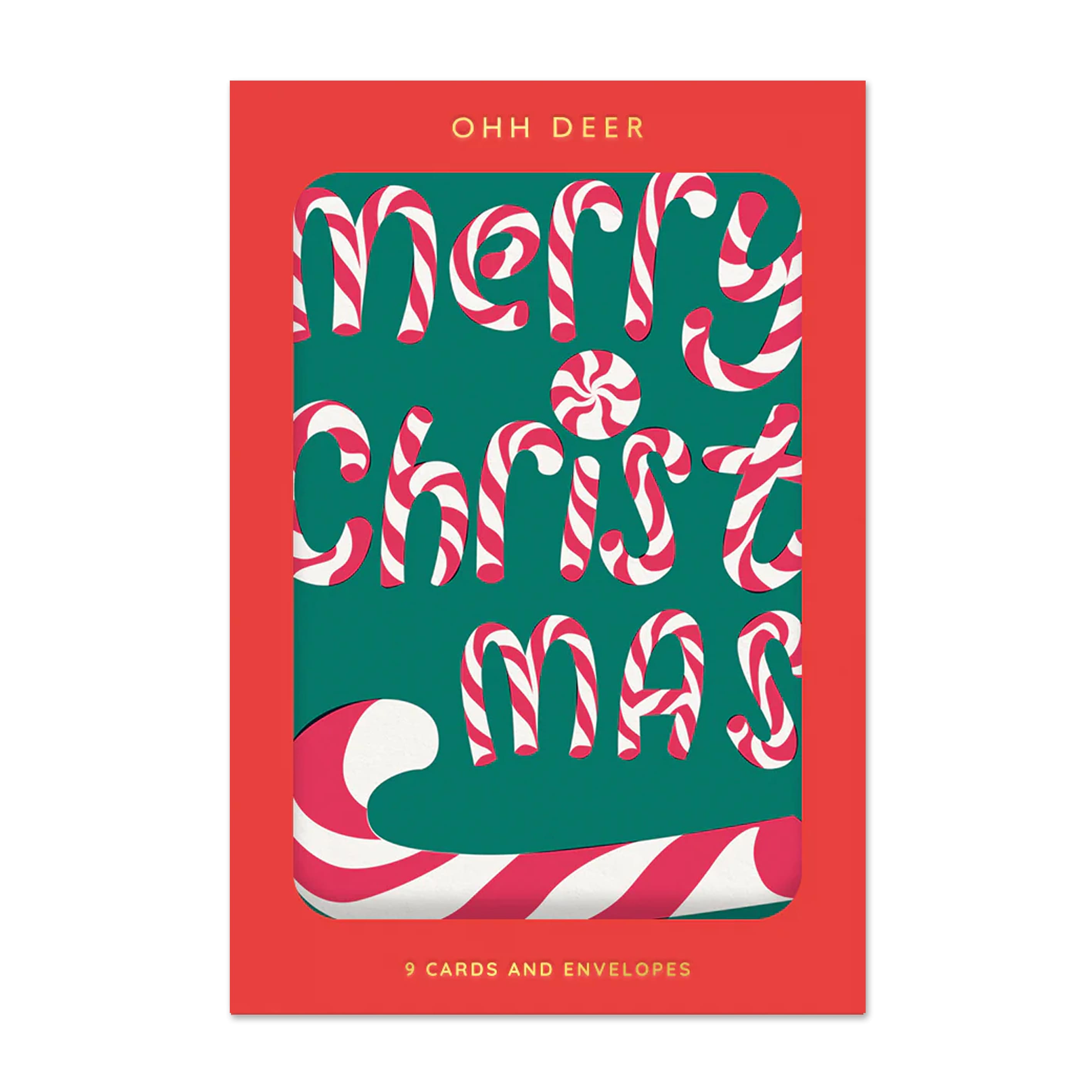 Christmas Card | Pack of 9 | Merry Christmas Candy Cane | Ohh Deer