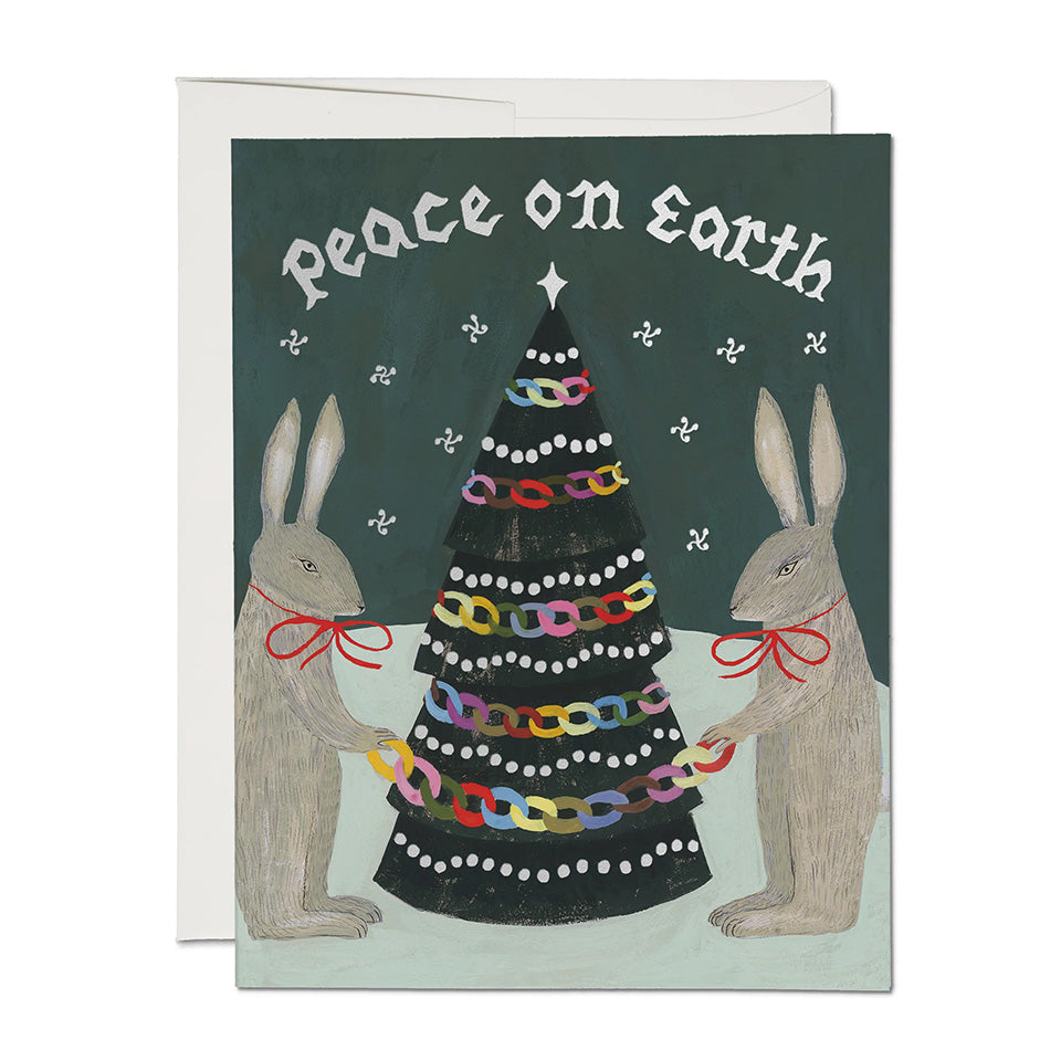 Christmas Card | Peace Rabbits | Red Cap Cards