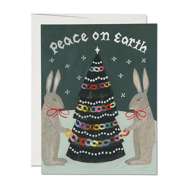 Christmas Card | Peace Rabbits | Red Cap Cards