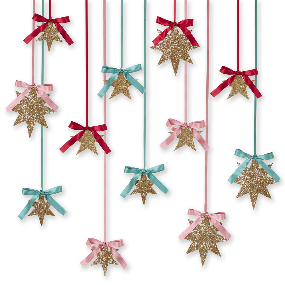 Christmas Decoration | Gold Glitter Hanging Star Decorations | Set of 12 | Meri Meri