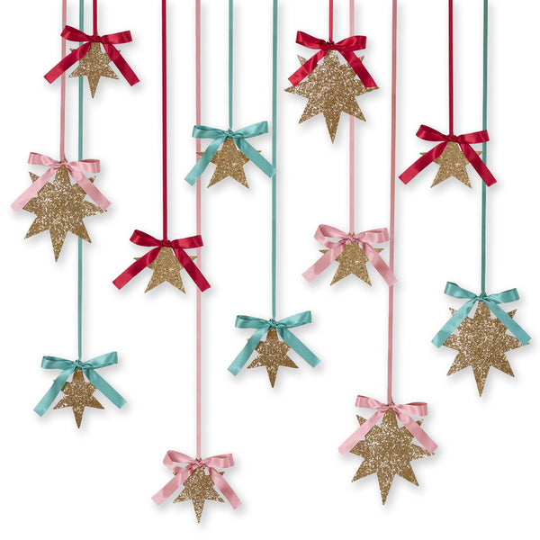 Christmas Decoration | Gold Glitter Hanging Star Decorations | Set of 12 | Meri Meri