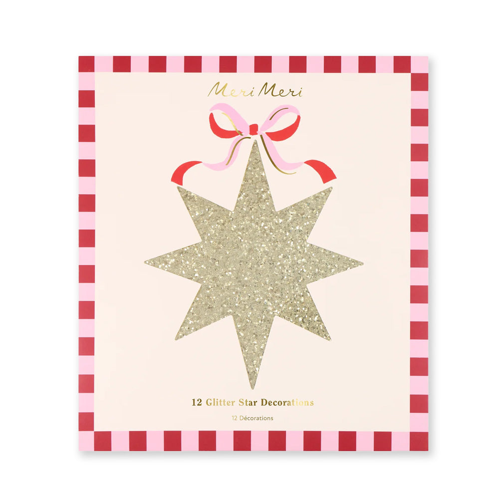 Christmas Decoration | Gold Glitter Hanging Star Decorations | Set of 12 | Meri Meri