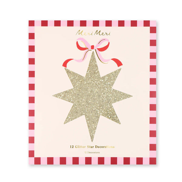 Christmas Decoration | Gold Glitter Hanging Star Decorations | Set of 12 | Meri Meri