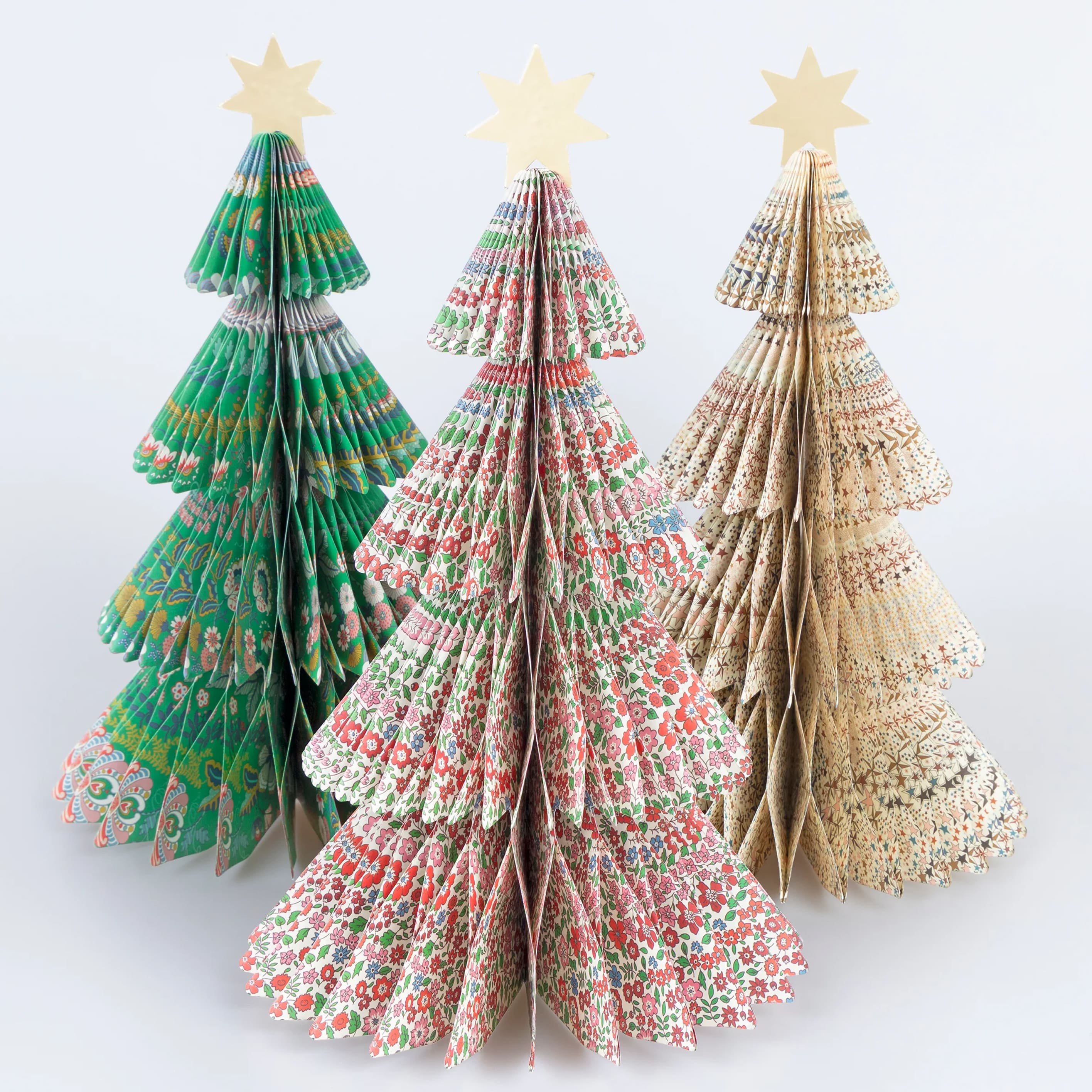 Christmas Decoration | Paper Honeycomb Trees | Meri Meri X Liberty | Set of 3 | Meri Meri