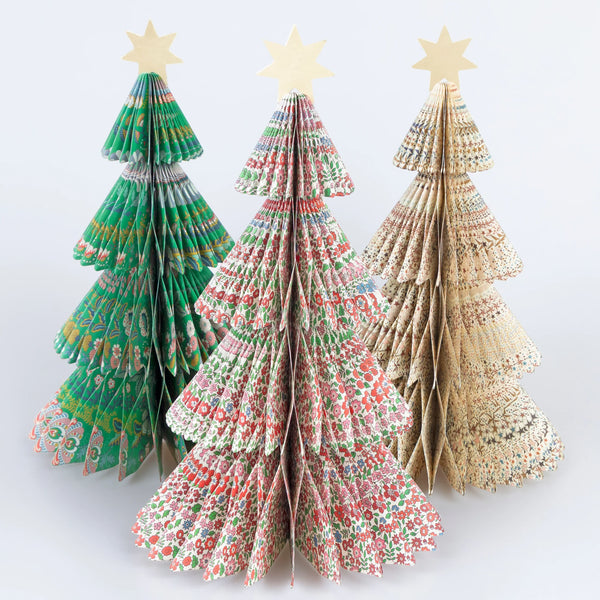 Christmas Decoration | Paper Honeycomb Trees | Meri Meri X Liberty | Set of 3 | Meri Meri
