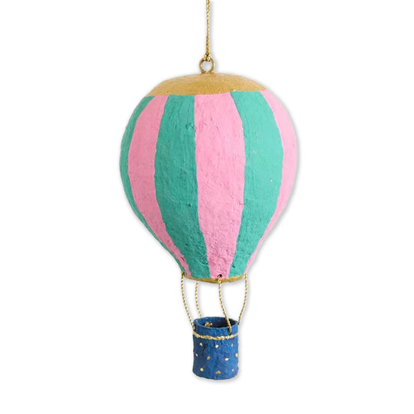 Christmas Decoration | Mache Hot Air Ballon | Teal Stripe | Vixen & Velvet