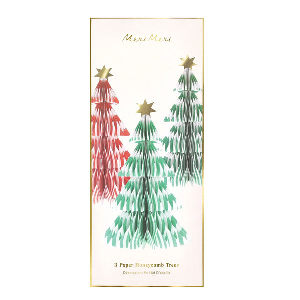 Christmas Decoration | Paper Honeycomb Trees | Stripes | Set of 3 | Meri Meri