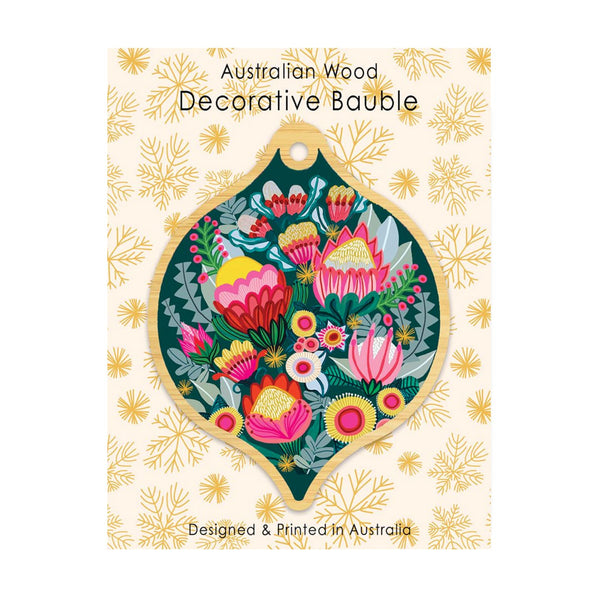 Christmas Decoration | Australian Wood Decorative Bauble | Bush Flowers | Green | Aero Images