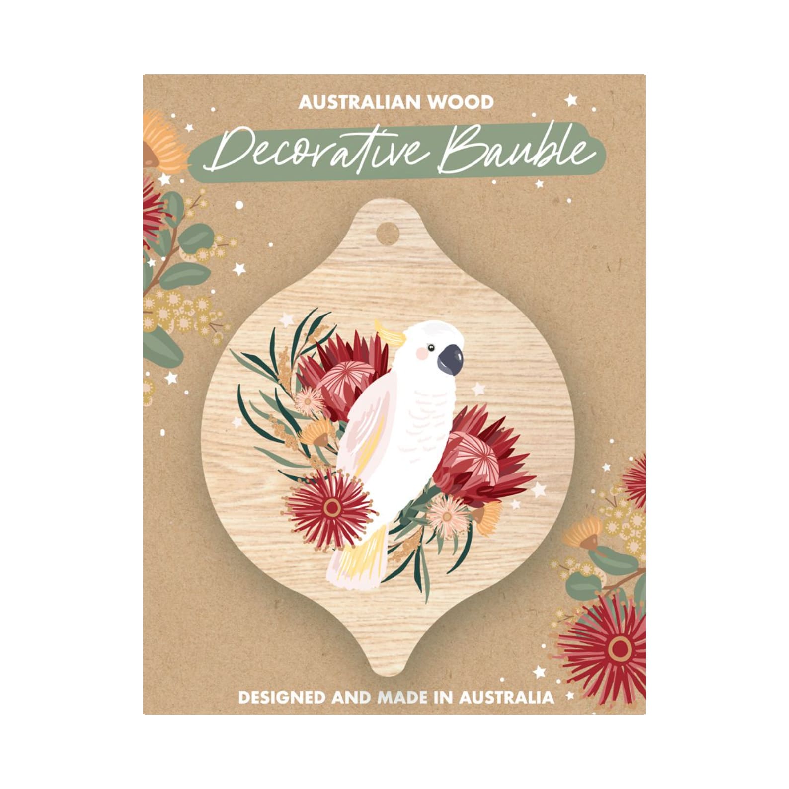 Christmas Decoration | Australian Wood Decorative Bauble | Cockatoo | Aero Images - Kami Paper