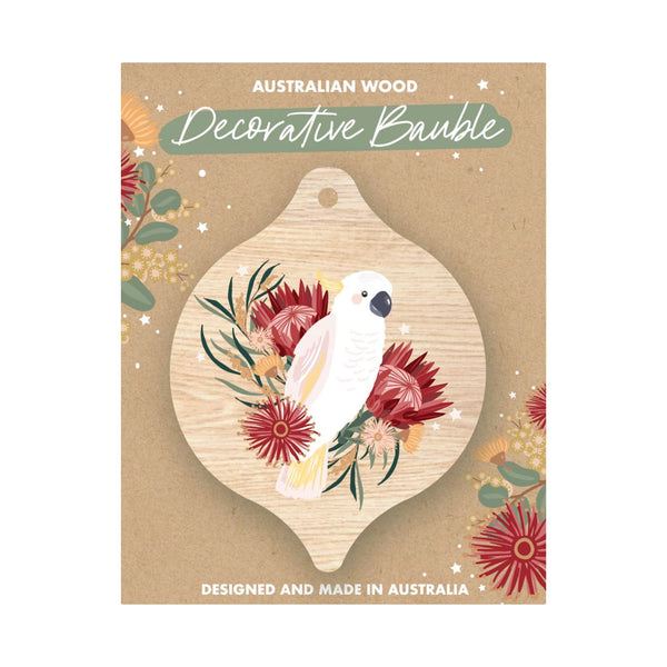 Christmas Decoration | Australian Wood Decorative Bauble | Cockatoo | Aero Images - Kami Paper