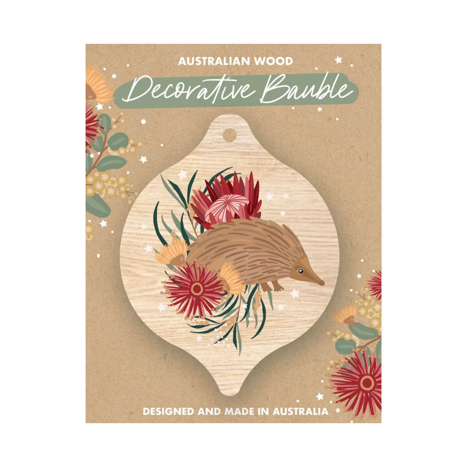 Christmas Decoration | Australian Wood Decorative Bauble | Echidna | Aero Images - Kami Paper
