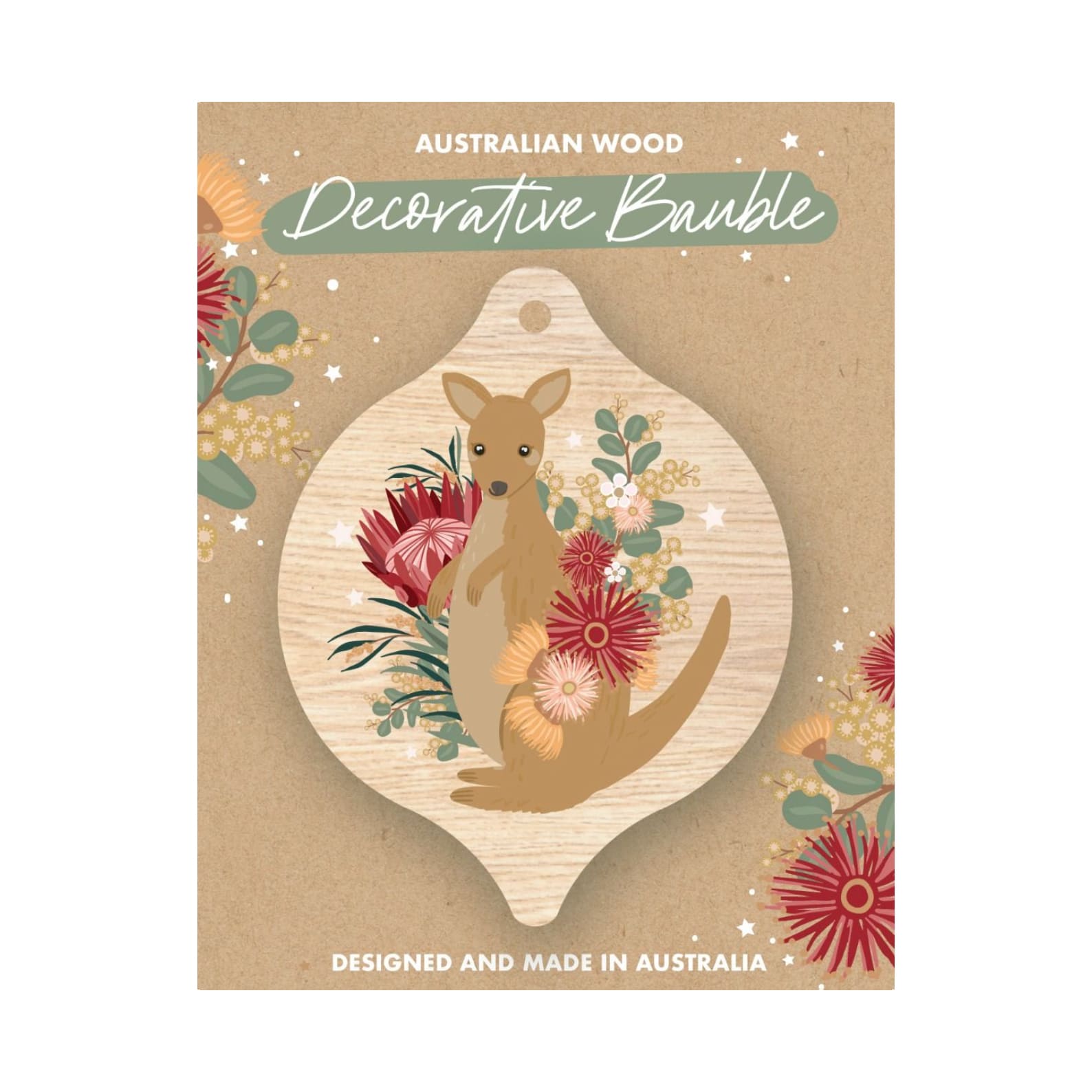 Christmas Decoration | Australian Wood Decorative Bauble | Kangaroo | Aero Images - Kami Paper