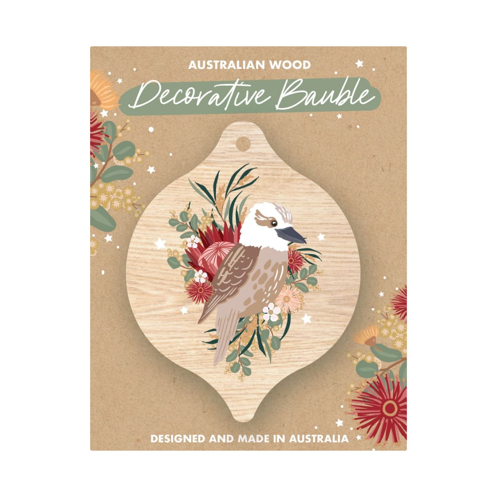 Christmas Decoration | Australian Wood Decorative Bauble | Kookaburra | Aero Images - Kami Paper