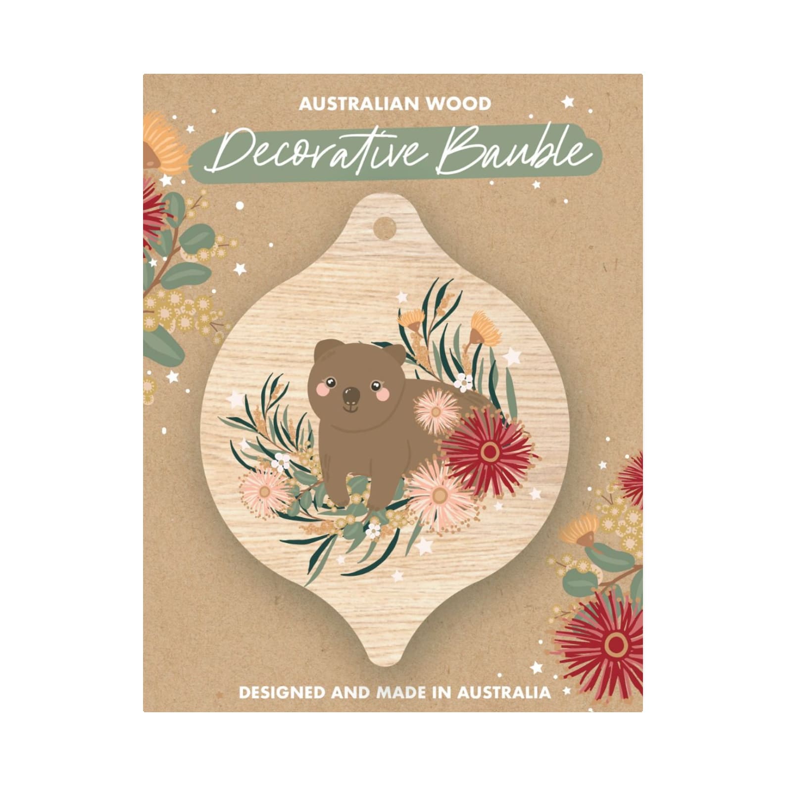 Christmas Decoration | Australian Wood Decorative Bauble | Wombat | Aero Images - Kami Paper