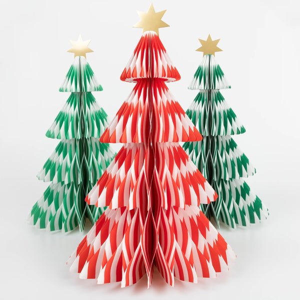 Christmas Decoration | Paper Honeycomb Trees | Stripes | Set of 3 | Meri Meri