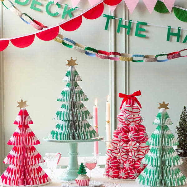 Christmas Decoration | Paper Honeycomb Trees | Stripes | Set of 3 | Meri Meri
