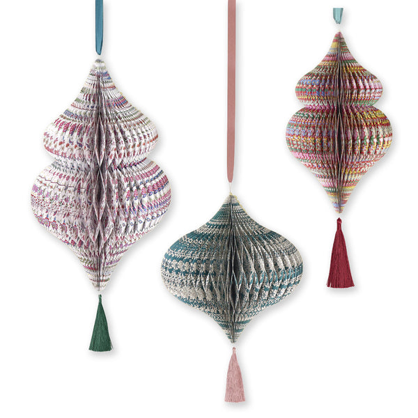 Christmas Decoration | Paper Honeycomb Decorations | Meri Meri X Liberty | Large | Set of 3 | Meri Meri