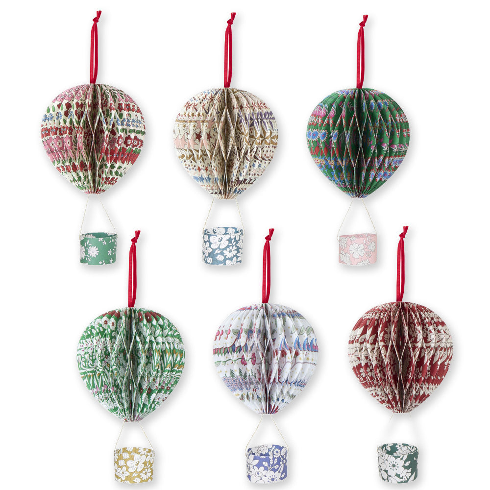 Christmas Decoration | Paper Honeycomb Balloon Tree Decorations | Meri Meri X Liberty | Set of 6 | Meri Meri