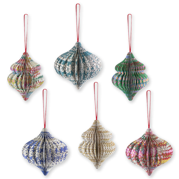 Christmas Decoration | Paper Honeycomb Tree Decorations | Meri Meri X Liberty | Set of 6 | Meri Meri