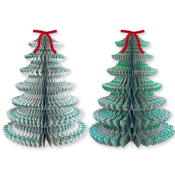 Christmas Decoration | Giant Paper Honeycomb Trees | Meri Meri X Liberty | Set of 2 | Meri Meri