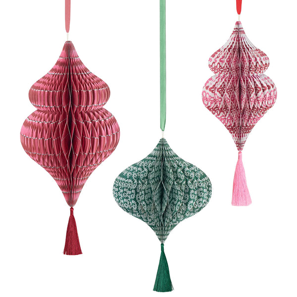 Christmas Decoration | Paper Honeycomb Decorations | Meri Meri X Molly Mahon | Large | Set of 3 | Meri Meri