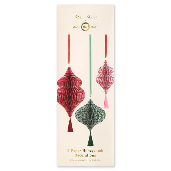 Christmas Decoration | Paper Honeycomb Decorations | Meri Meri X Molly Mahon | Large | Set of 3 | Meri Meri