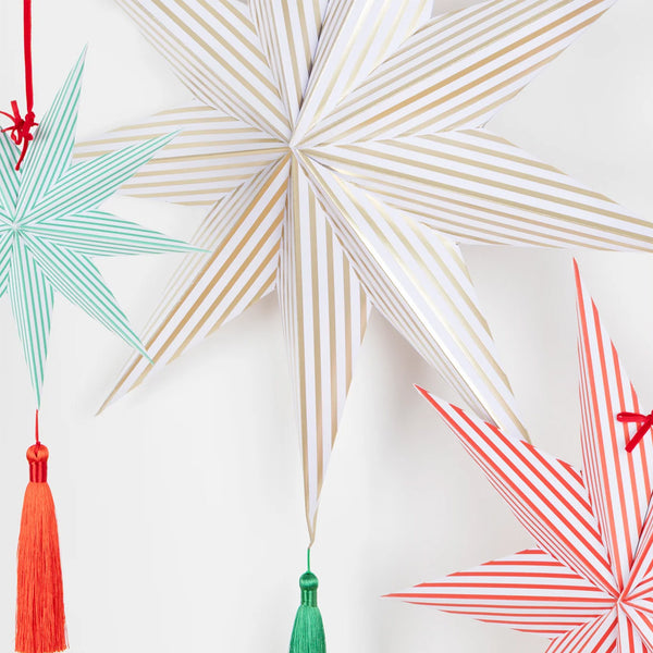 Christmas Decoration | Stripe Star Decorations | Set of 3 | Meri Meri