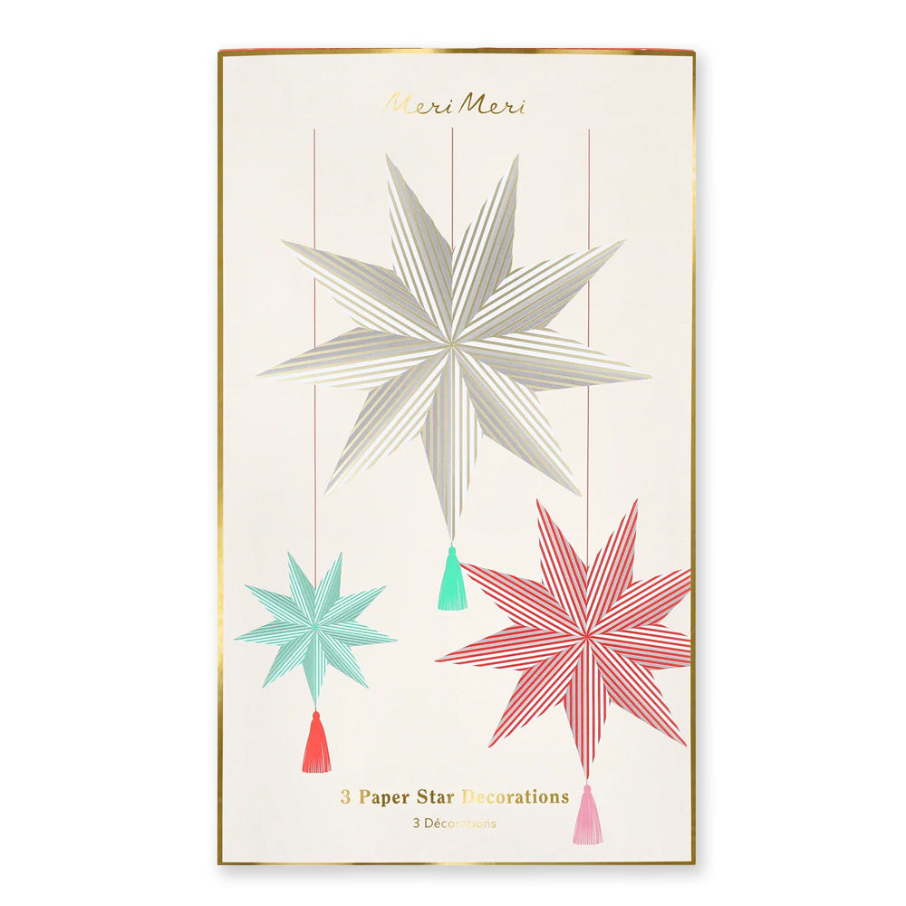Christmas Decoration | Stripe Star Decorations | Set of 3 | Meri Meri