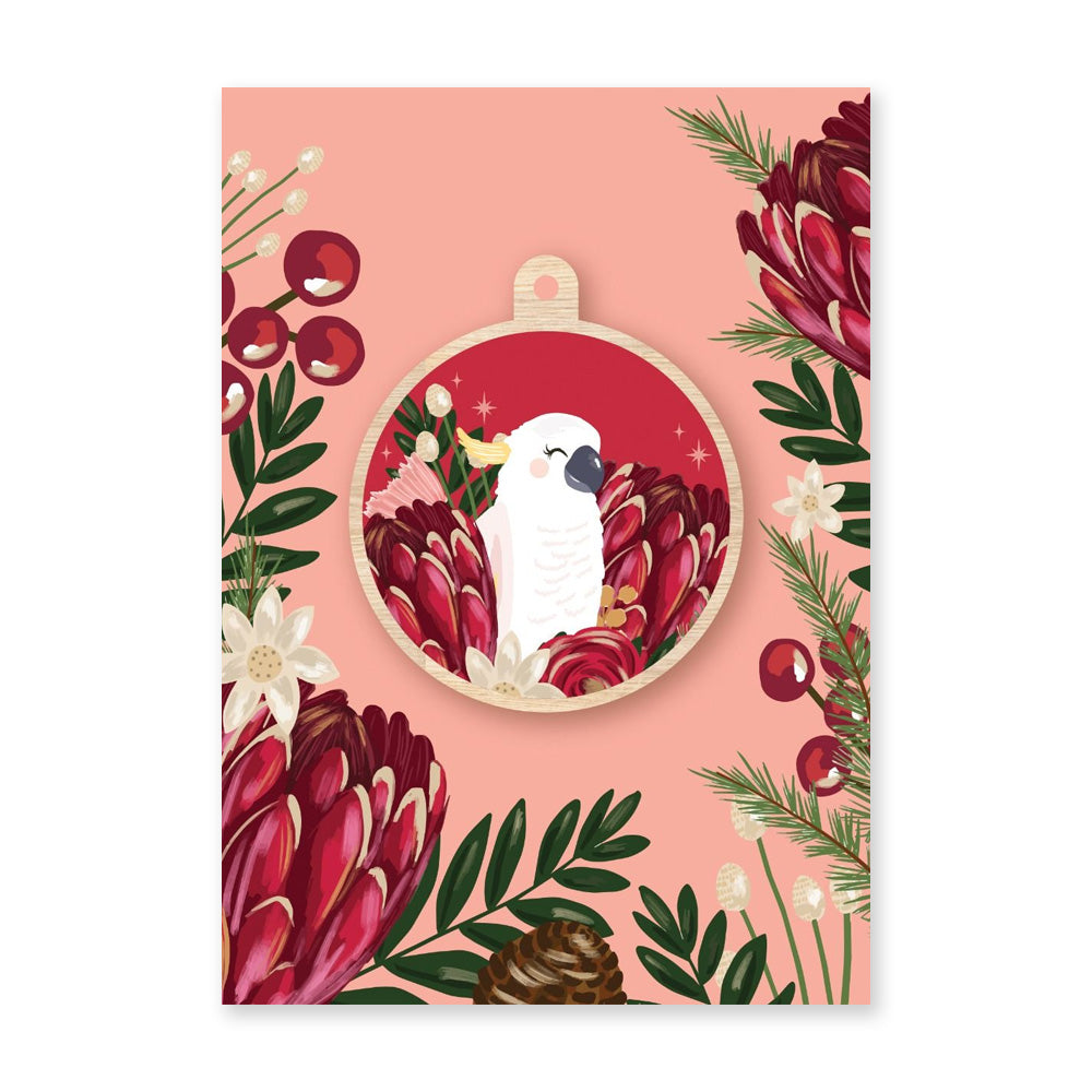 Christmas Decoration | Australian Wood Bauble | Cockatoo & Protea | Aero Images