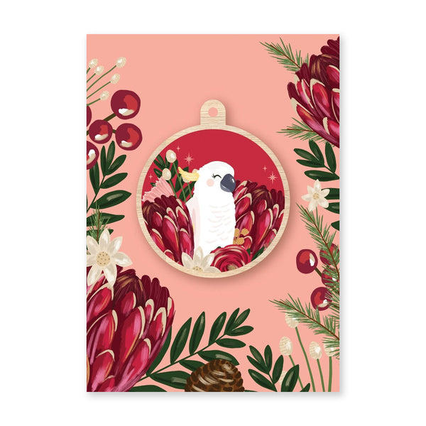 Christmas Decoration | Australian Wood Bauble | Cockatoo & Protea | Aero Images
