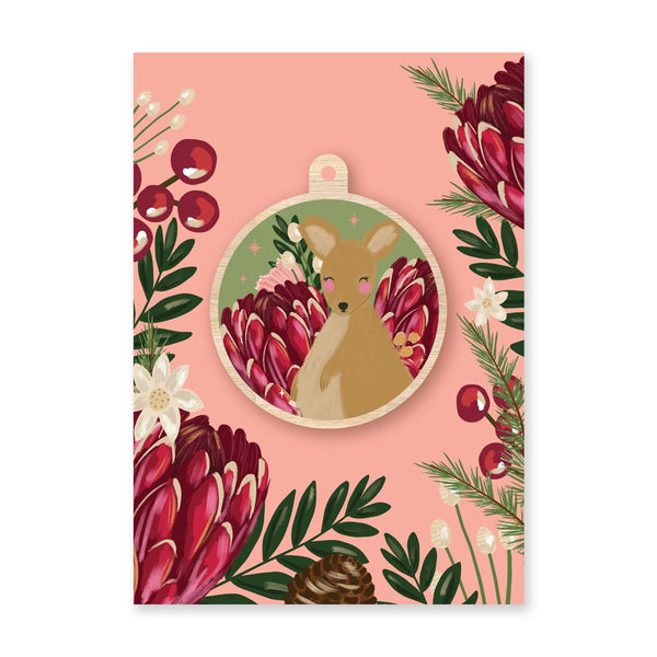 Christmas Decoration | Australian Wood Bauble | Kangaroo & Protea | Aero Images