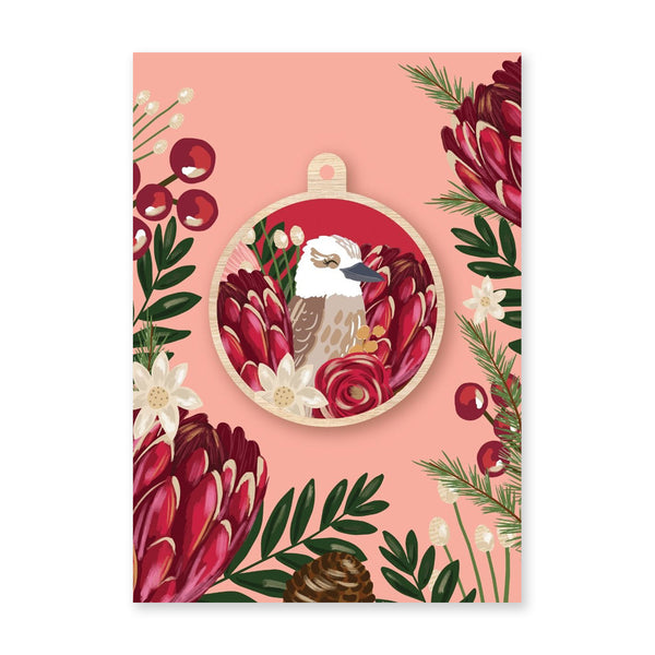 Christmas Decoration | Australian Wood Bauble | Kookaburra & Protea | Aero Images