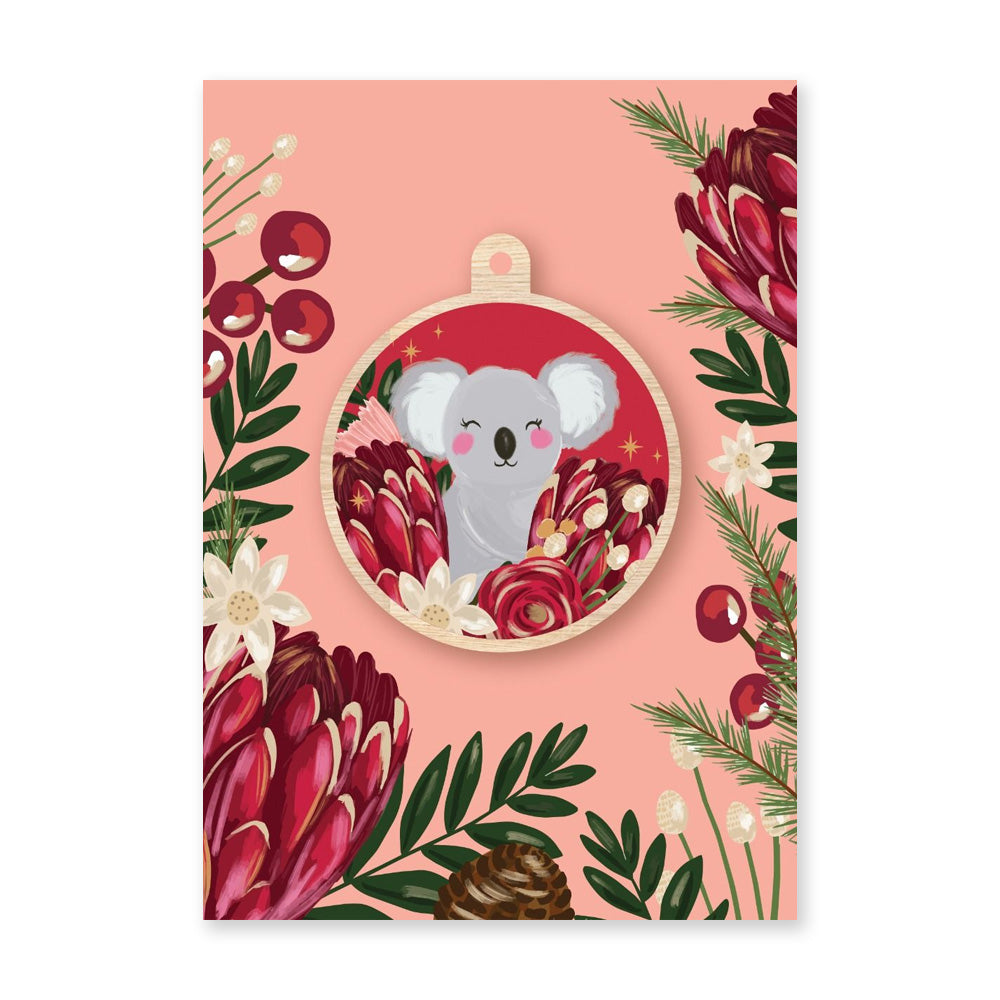Christmas Decoration | Australian Wood Bauble | Koala & Protea | Aero Images