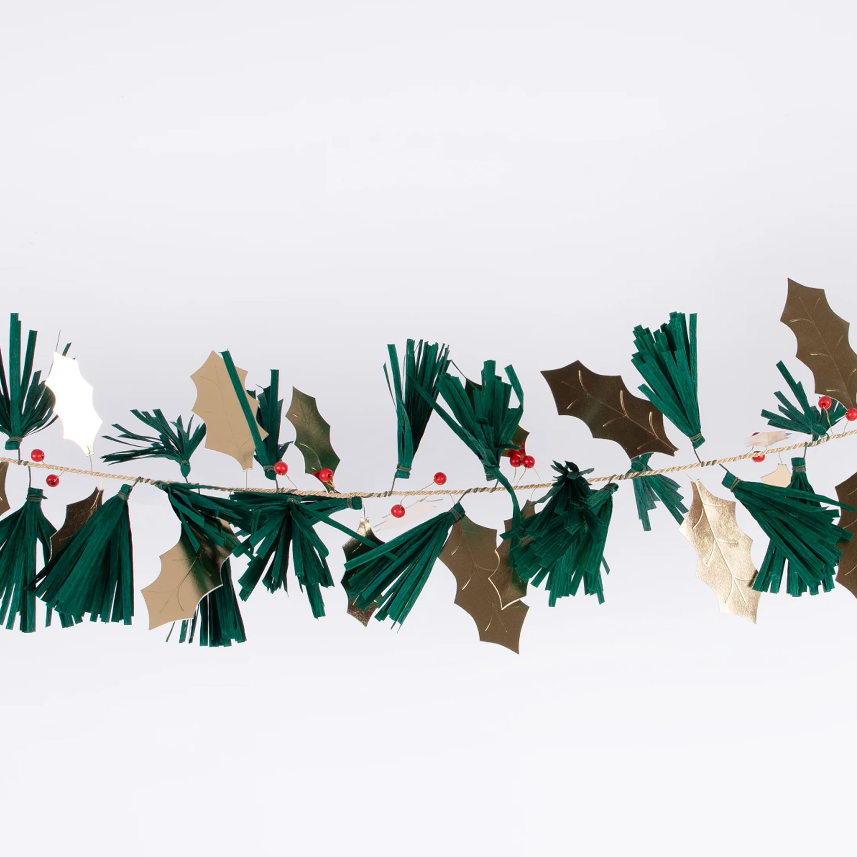 Christmas Decoration | Garland | Pine Needle & Golden Holly | Meri Meri
