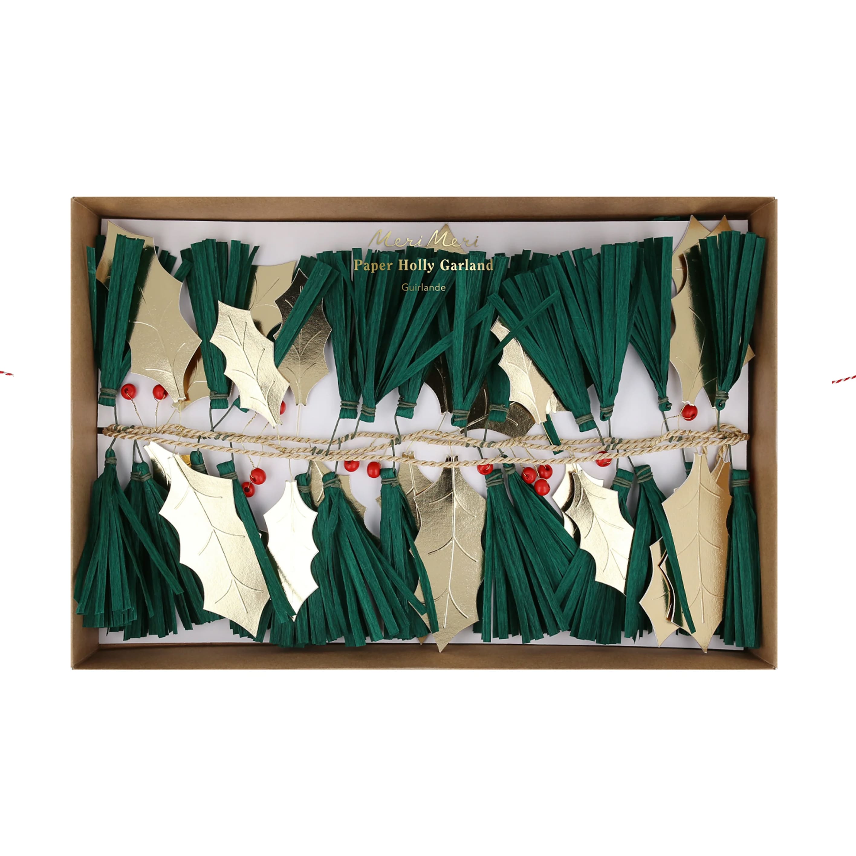 Christmas Decoration | Garland | Pine Needle & Golden Holly | Meri Meri