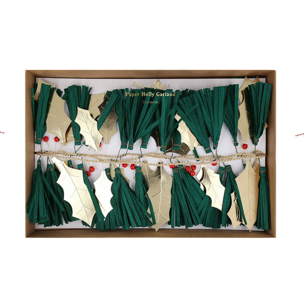 Christmas Decoration | Garland | Pine Needle & Golden Holly | Meri Meri