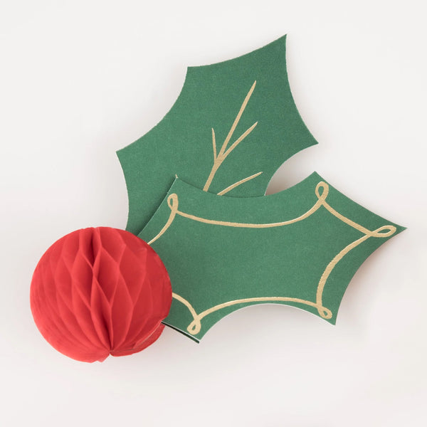 Christmas Place Card | Holly Honeycomb | Set of 8 | Meri Meri