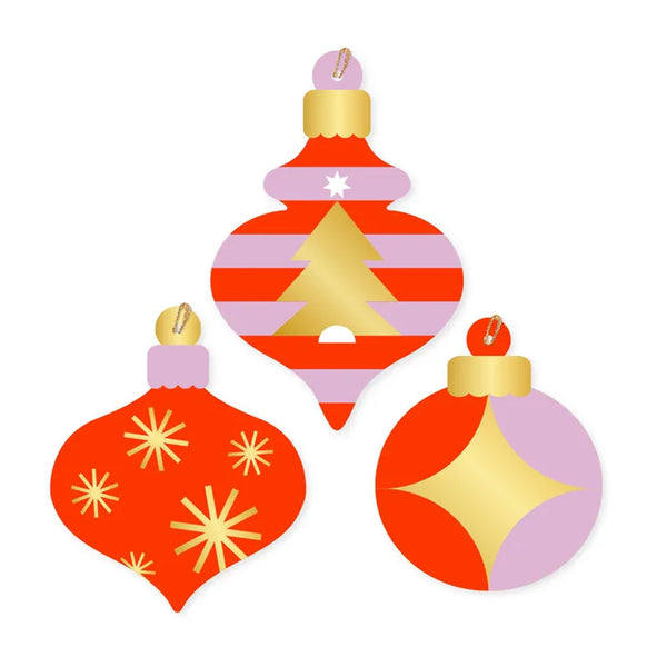 Christmas Gift Tag | Set of 6 | Baubles | Lilac & Poppy Red | Vandoros