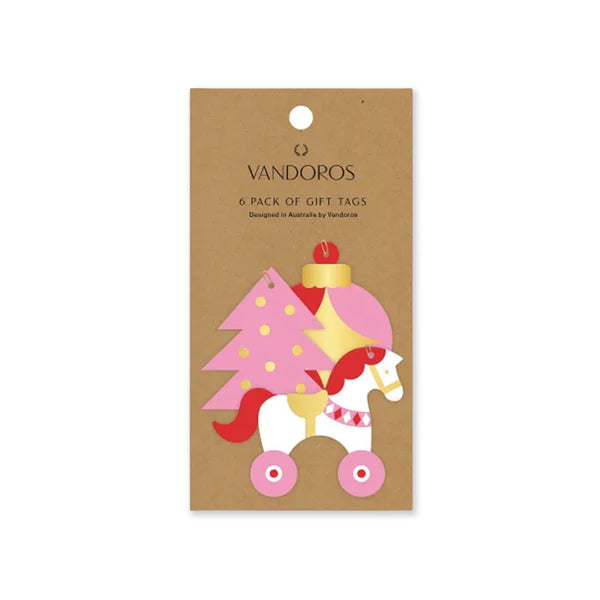 Christmas Gift Tag | Set of 6 | Drummer Boy | Bright Pink & Red | Vandoros
