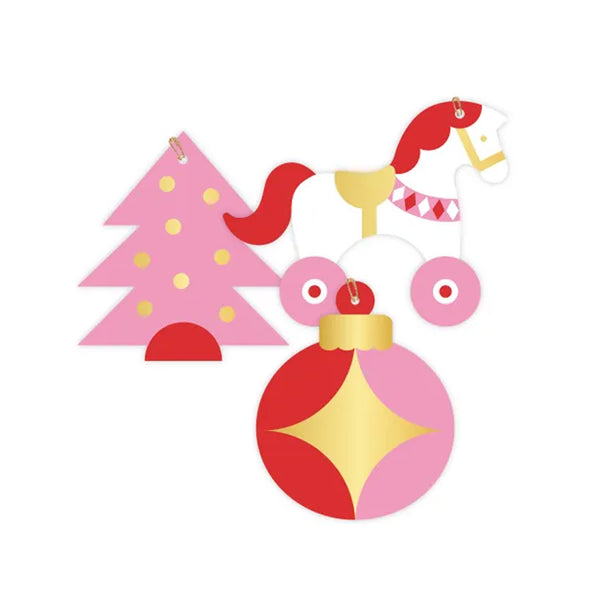 Christmas Gift Tag | Set of 6 | Drummer Boy | Bright Pink & Red | Vandoros