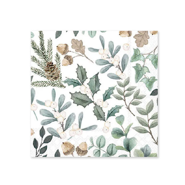 Christmas Napkin | Collection Of Leaves | Cocktail | Pack of 20 | Ambiente