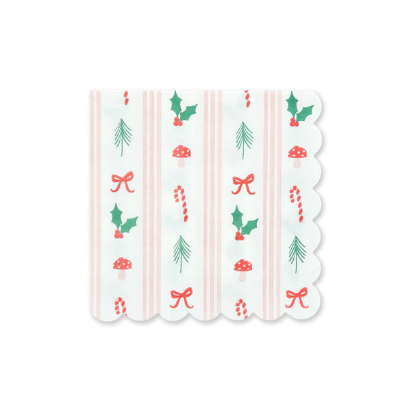 Christmas Napkin | Festive Icon Stripes | Small | Pack of 16 | Meri Meri