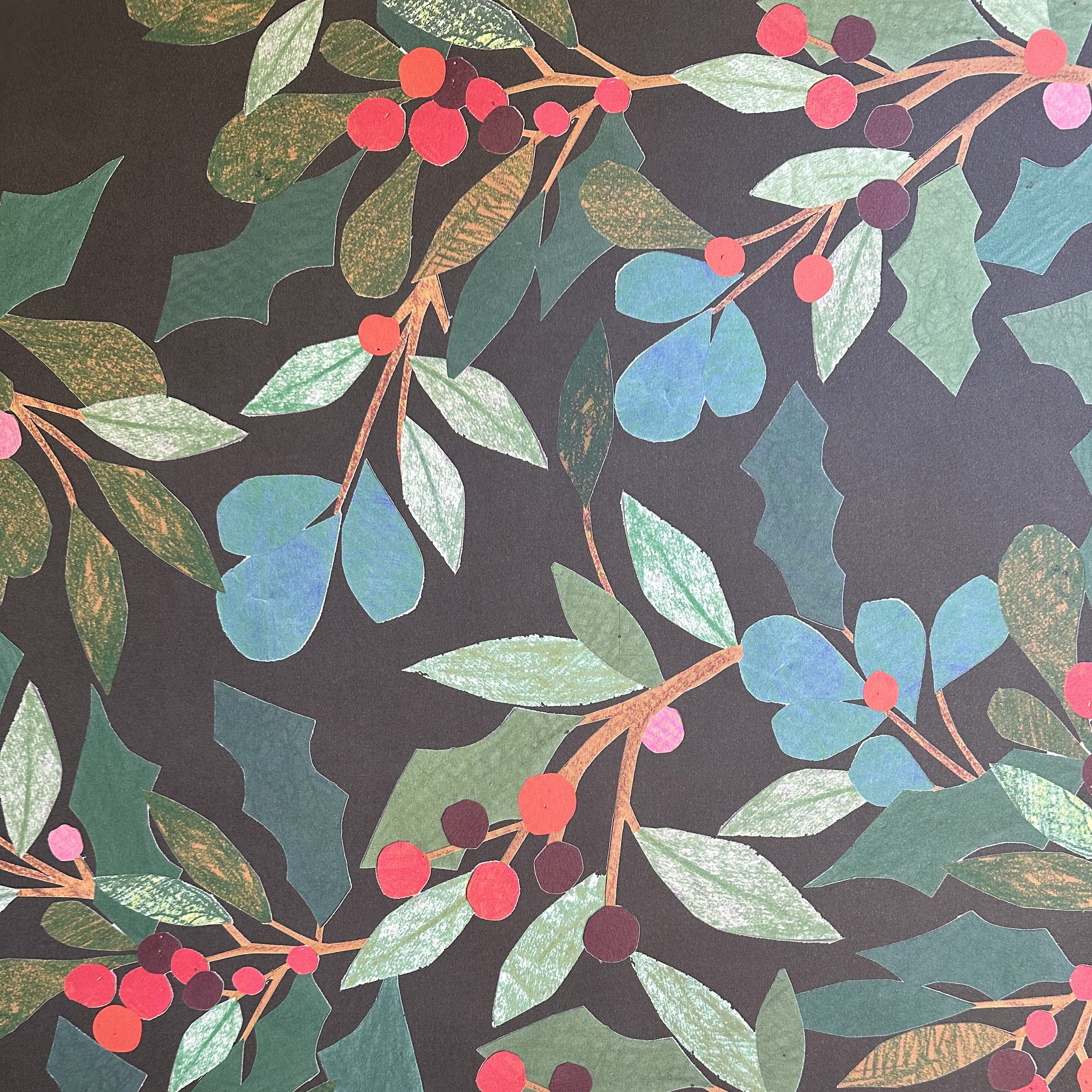 Christmas Wrapping Paper | Double Sided | Holly & Berries & Multi Stripe | Caroline Gardner