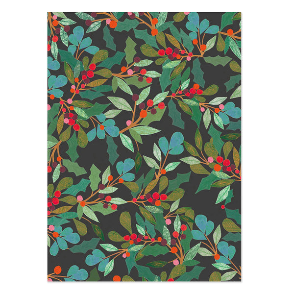Christmas Wrapping Paper | Double Sided | Holly & Berries & Multi Stripe | Caroline Gardner