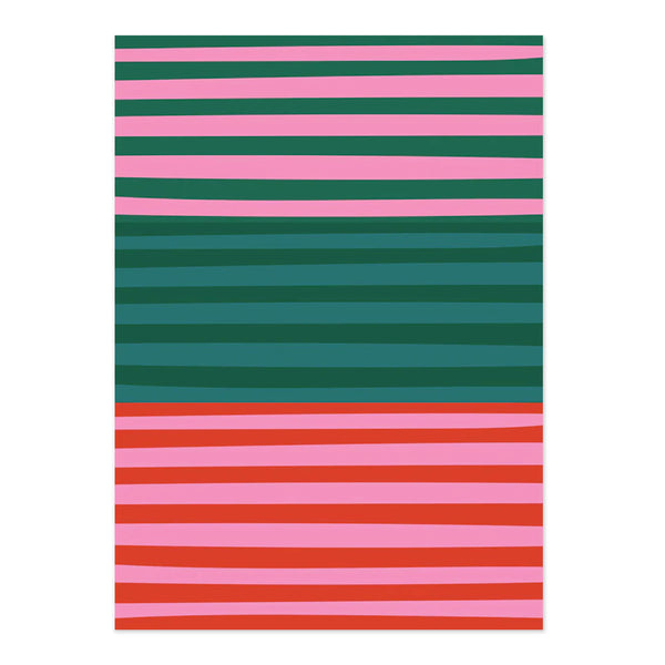 Christmas Wrapping Paper | Double Sided | Holly & Berries & Multi Stripe | Caroline Gardner