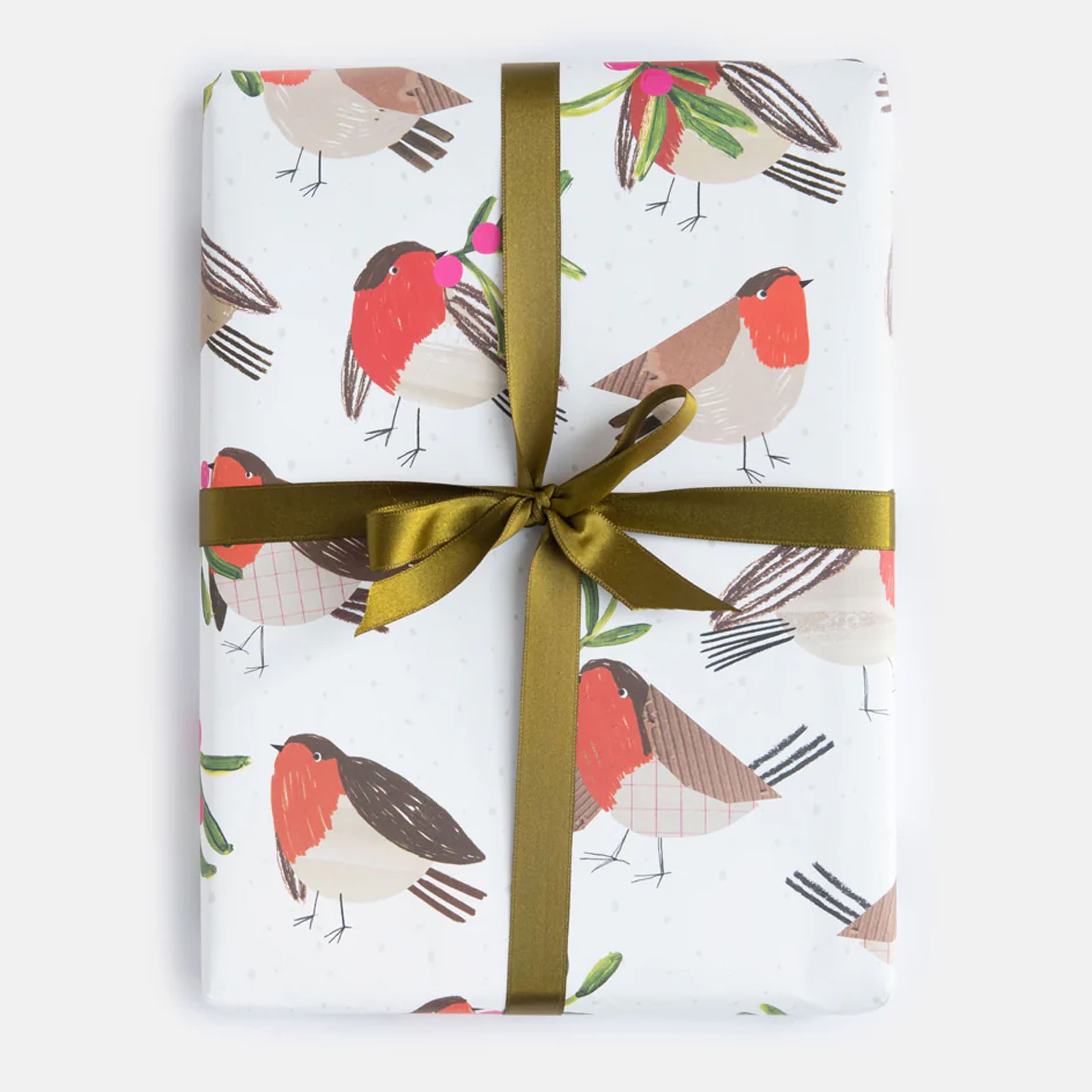 Christmas Wrapping Paper | Collaged Christmas robin With Sprigs | Caroline Gardner