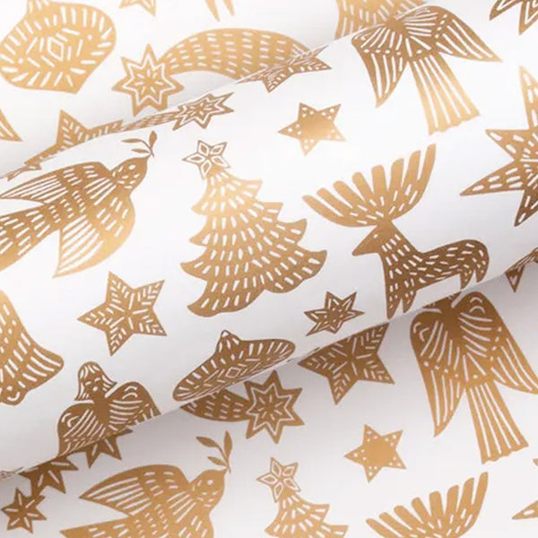 Christmas Wrapping Paper | Roll | Adorn | White & Gold | 76 cm x 2.5 m | Vandoros