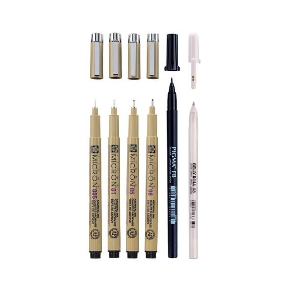 Fibre Tip Pen | Pigma Manga Basic Pen | Set of 6 | Sakura